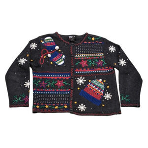 Designer Originals Embroidered Beaded Ugly Christmas Sweater Eclectic Buttons M